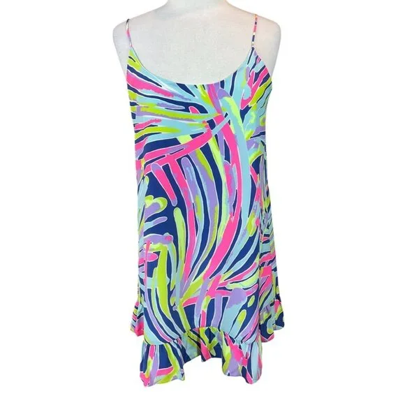 Lilly Pulitzer Zanna Silk Adj. Spaghetti Strap Dress Indigo Sea Dreamin  Medium